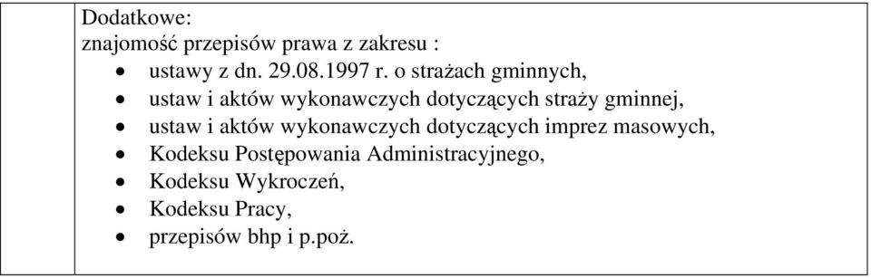 ustaw i aktów wykonawczych dotyczących imprez masowych, Kodeksu