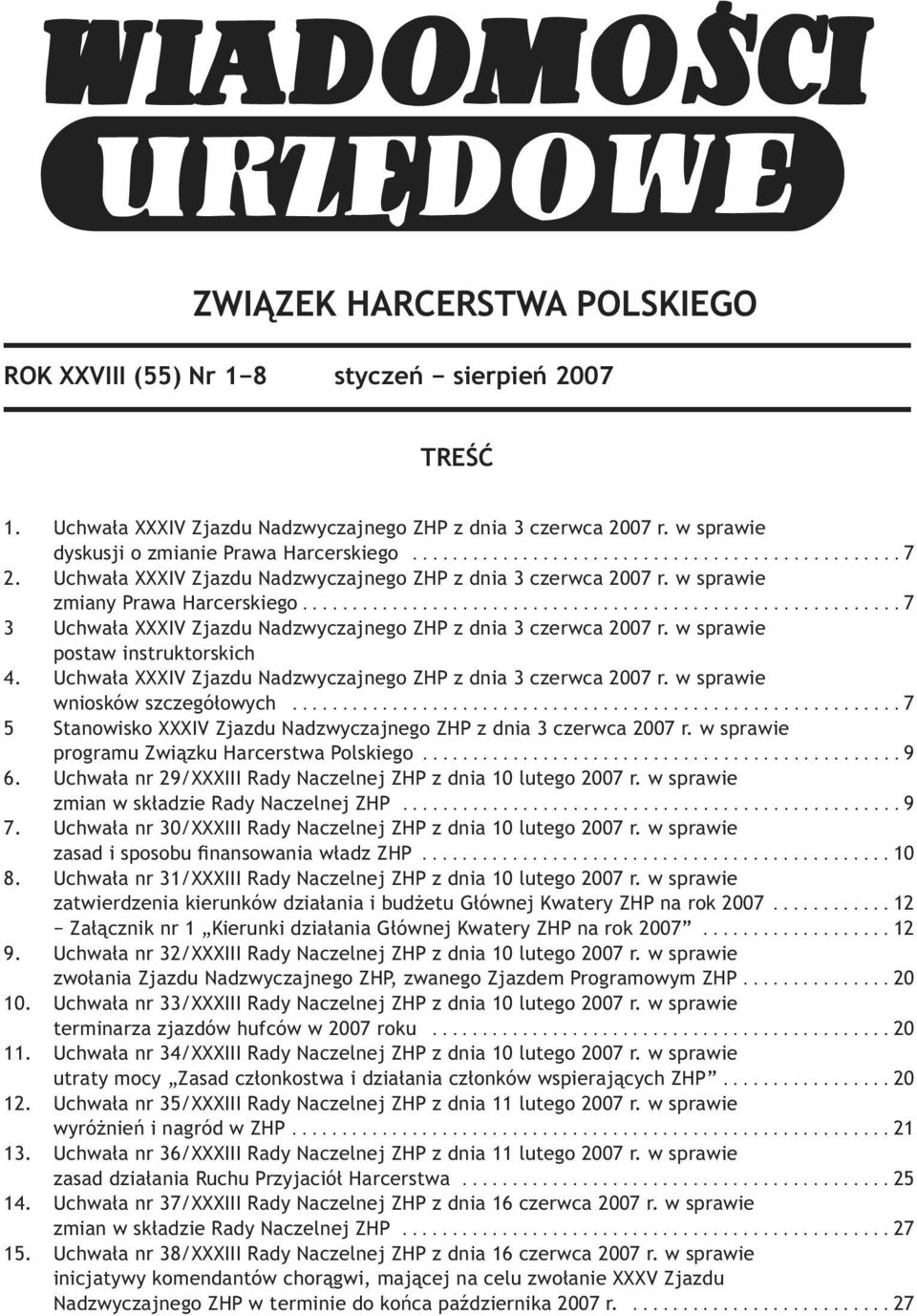 w sprawie zmiany Prawa Harcerskiego............................................................ 7 3 Uchwała XXXIV Zjazdu Nadzwyczajnego ZHP z dnia 3 czerwca 2007 r. w sprawie postaw instruktorskich 4.