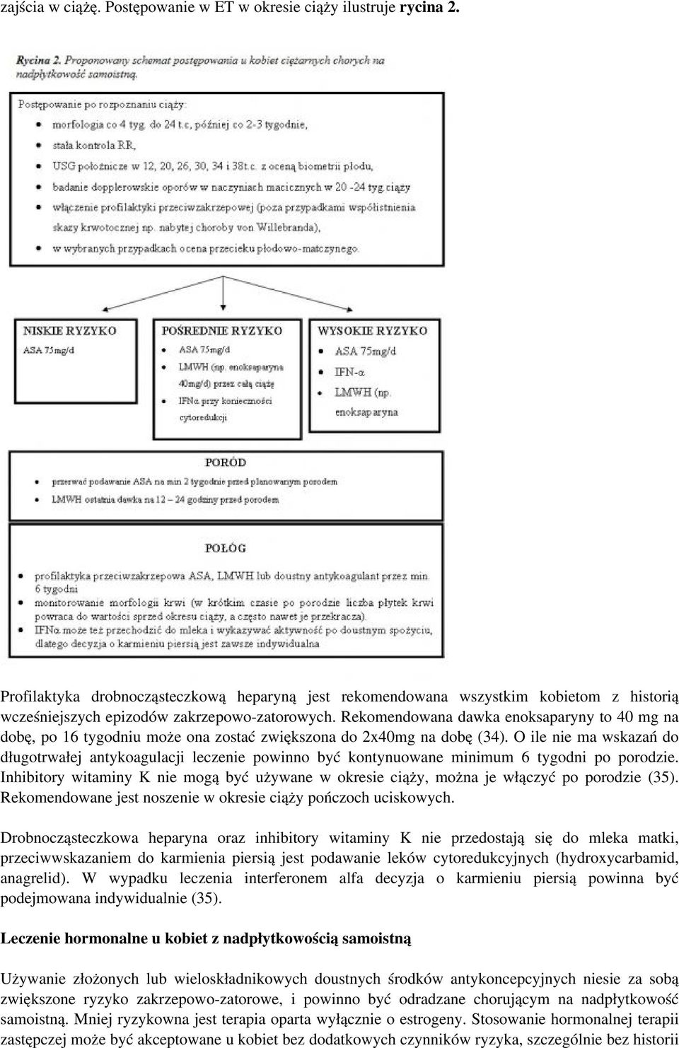 Rekomendowana dawka enoksaparyny to 40 mg na dobę, po 16 tygodniu może ona zostać zwiększona do 2x40mg na dobę (34).