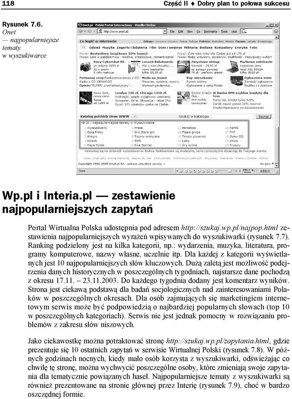 html zestawienia najpopularniejszych wyrażeń wpisywanych do wyszukiwarki (rysunek 7.7). Ranking podzielony jest na kilka kategorii, np.