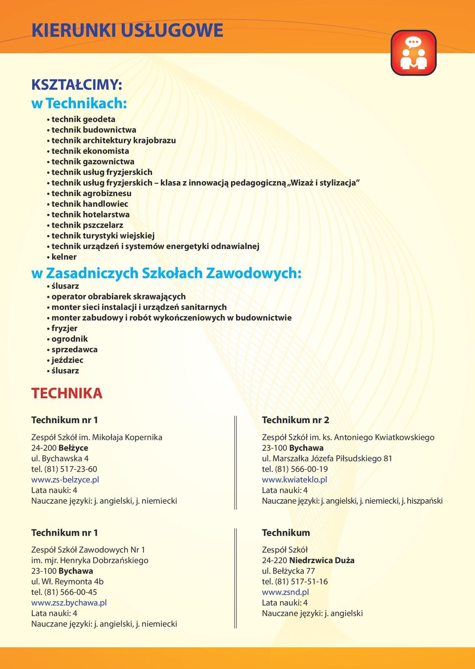 energetyki odnawialnej kelner w Zasadniczych Szkołach Zawodowych: ślusarz operator obrabiarek skrawających monter sieci instalacji i urządzeń sanitarnych monter zabudowy i robót wykończeniowych w