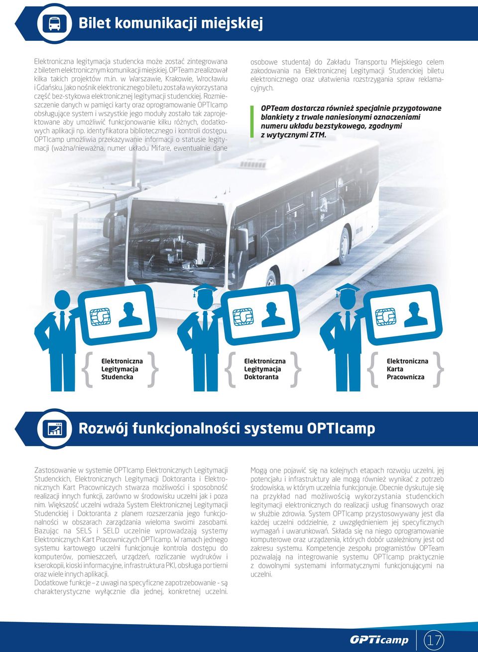 Rozmieszczenie danych w pamięci karty oraz oprogramowanie OPTIcamp obsługujące system i wszystkie jego moduły zostało tak zaprojektowane aby umożliwić funkcjonowanie kilku różnych, dodatkowych
