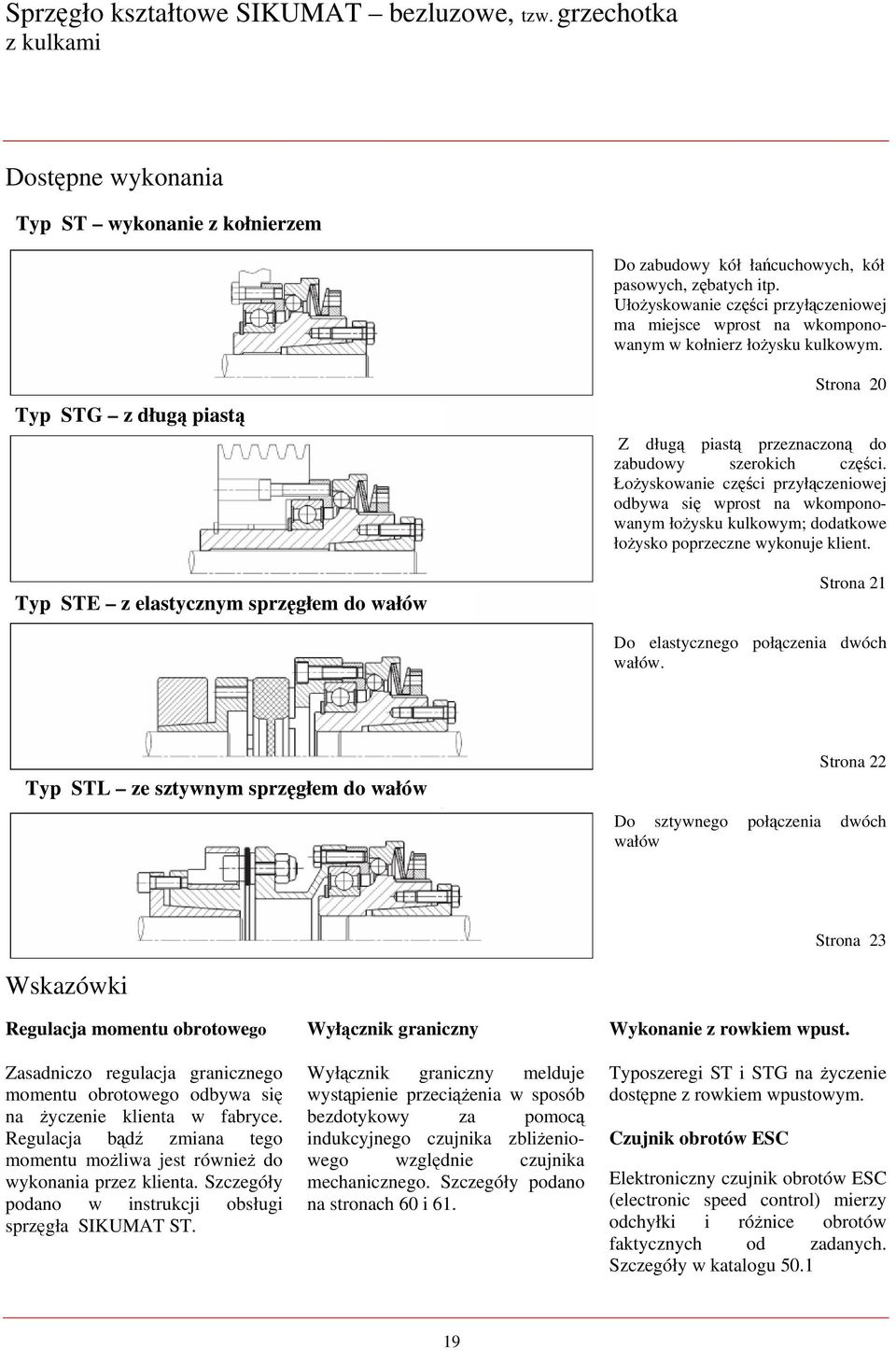 STG z długą piastą STE z elastycznym sprzęgłem do wałów Strona 20 Z długą piastą przeznaczoną do zabudowy szerokich części.