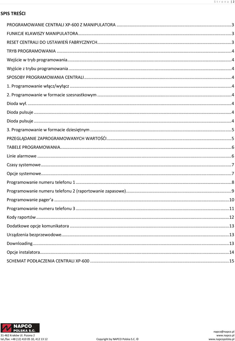 .. 4 Dioda pulsuje... 4 Dioda pulsuje... 4 3. Programowanie w formacie dziesiętnym... 5 PRZEGLĄDANIE ZAPROGRAMOWANYCH WARTOŚĆI... 5 TABELE PROGRAMOWANIA... 6 Linie alarmowe... 6 Czasy systemowe.