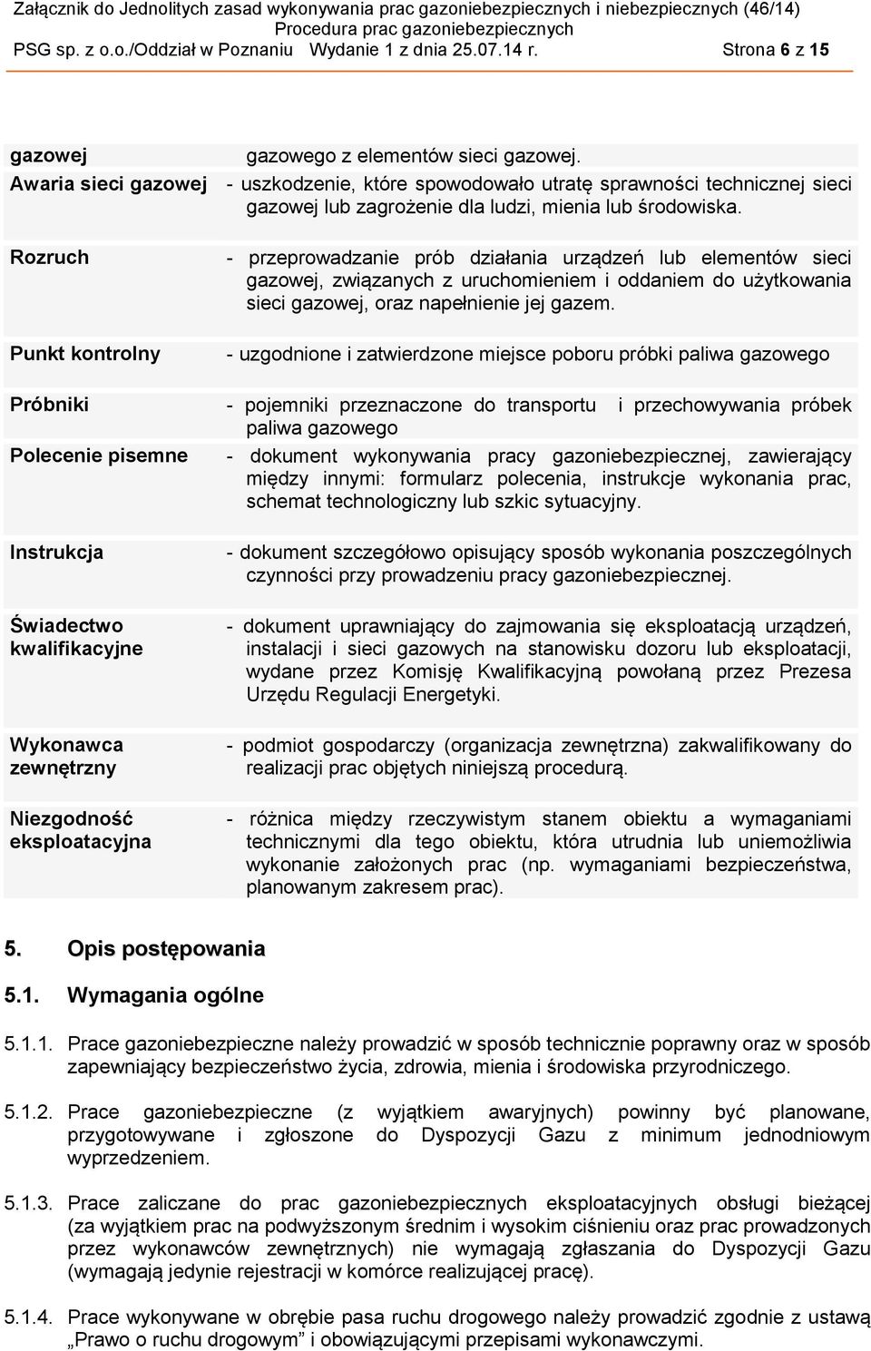 Rozruch Punkt kontrolny - przeprowadzanie prób działania urządzeń lub elementów sieci gazowej, związanych z uruchomieniem i oddaniem do użytkowania sieci gazowej, oraz napełnienie jej gazem.