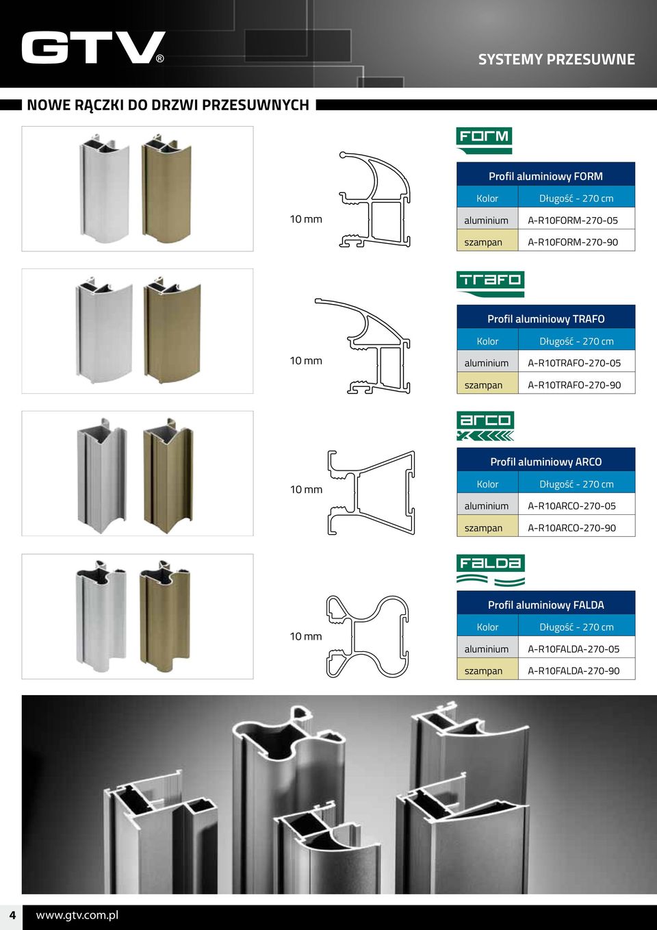 A-R10TRAFO-270-05 szampan A-R10TRAFO-270-90 Profil aluminiowy ARCO 10 mm aluminium