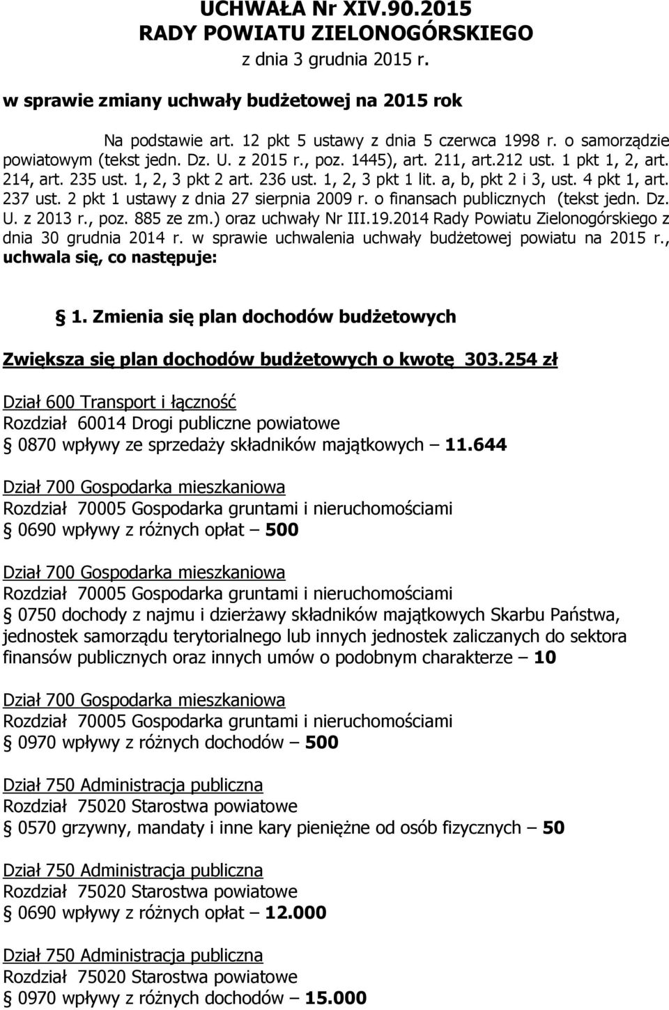 4 pkt 1, art. 237 ust. 2 pkt 1 ustawy z dnia 27 sierpnia 2009 r. o finansach publicznych (tekst jedn. Dz. U. z 2013 r., poz. 885 ze zm.) oraz uchwały Nr III.19.