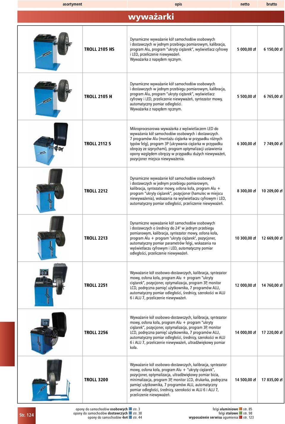 5 000,00 zł 6 150,00 zł TROLL 2105 H Dynamiczne wyważanie kół samochodów osobowych i dostawczych w jednym przebiegu pomiarowym, kalibracja, program Alu, program ukryty ciężarek, wyświetlacz cyfrowy i