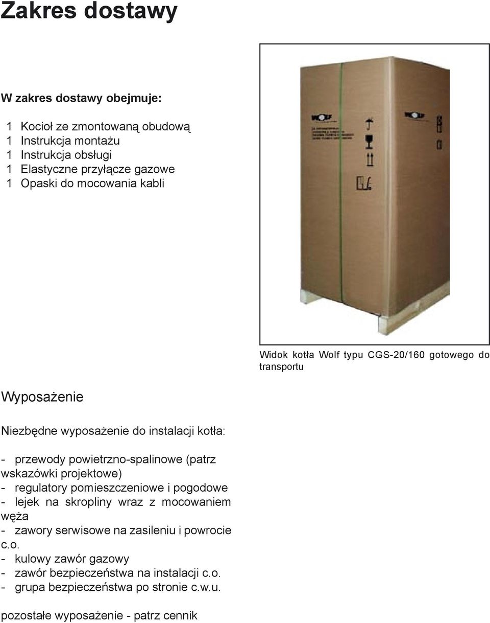 powietrzno-spalinowe (patrz wskazówki projektowe) - regulatory pomieszczeniowe i pogodowe - lejek na skropliny wraz z mocowaniem węża - zawory serwisowe