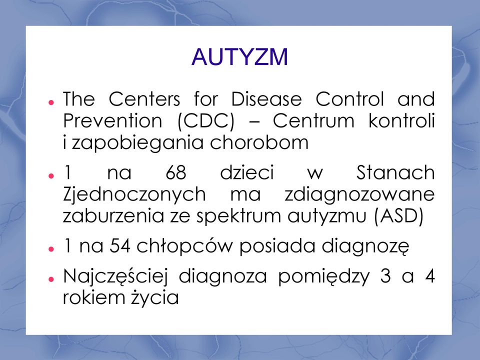 Zjednoczonych ma zdiagnozowane zaburzenia ze spektrum autyzmu (ASD)