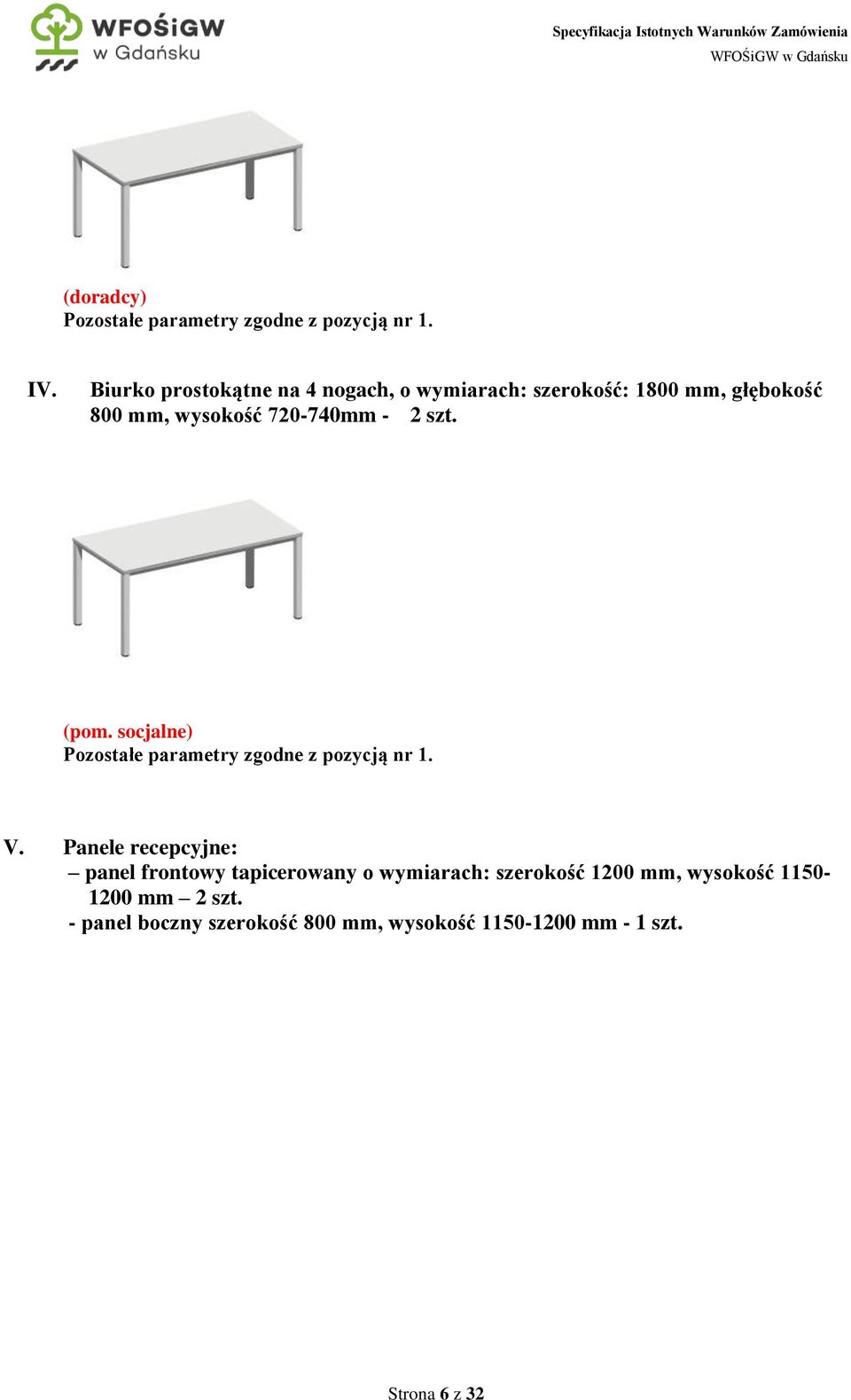 2 szt. (pom. socjalne) Pozostałe parametry zgodne z pozycją nr 1. V.