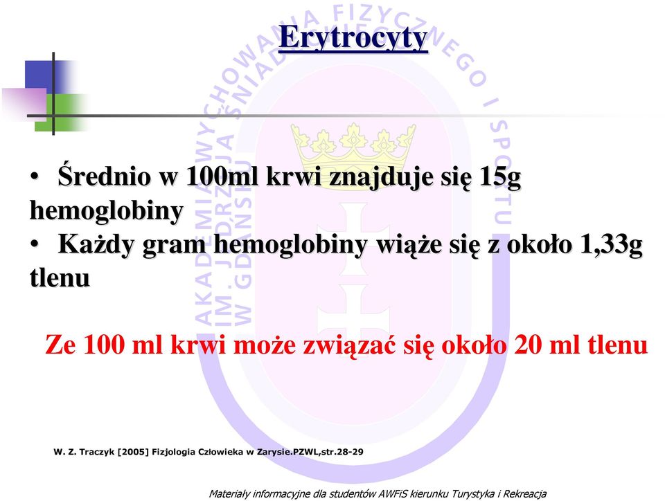 się około 20 ml tlenu W. Z. Traczyk [2005] Fizjologia Człowieka w Zarysie.