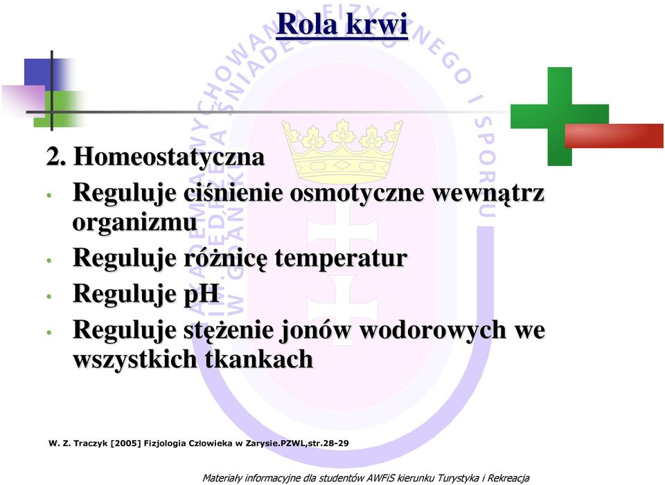 nicę temperatur Reguluje ph Reguluje stęŝ ęŝenie jonów w wodorowych we wszystkich