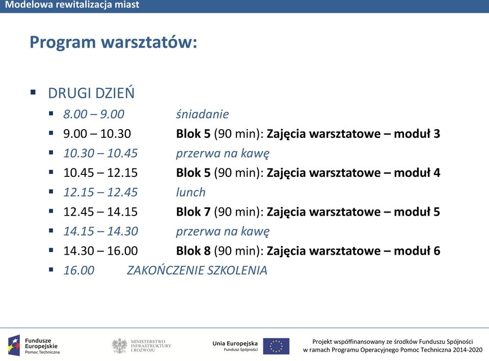 15 Blok 5 (90 min): Zajęcia warsztatowe moduł 4 12.15 12.45 lunch 12.45 14.