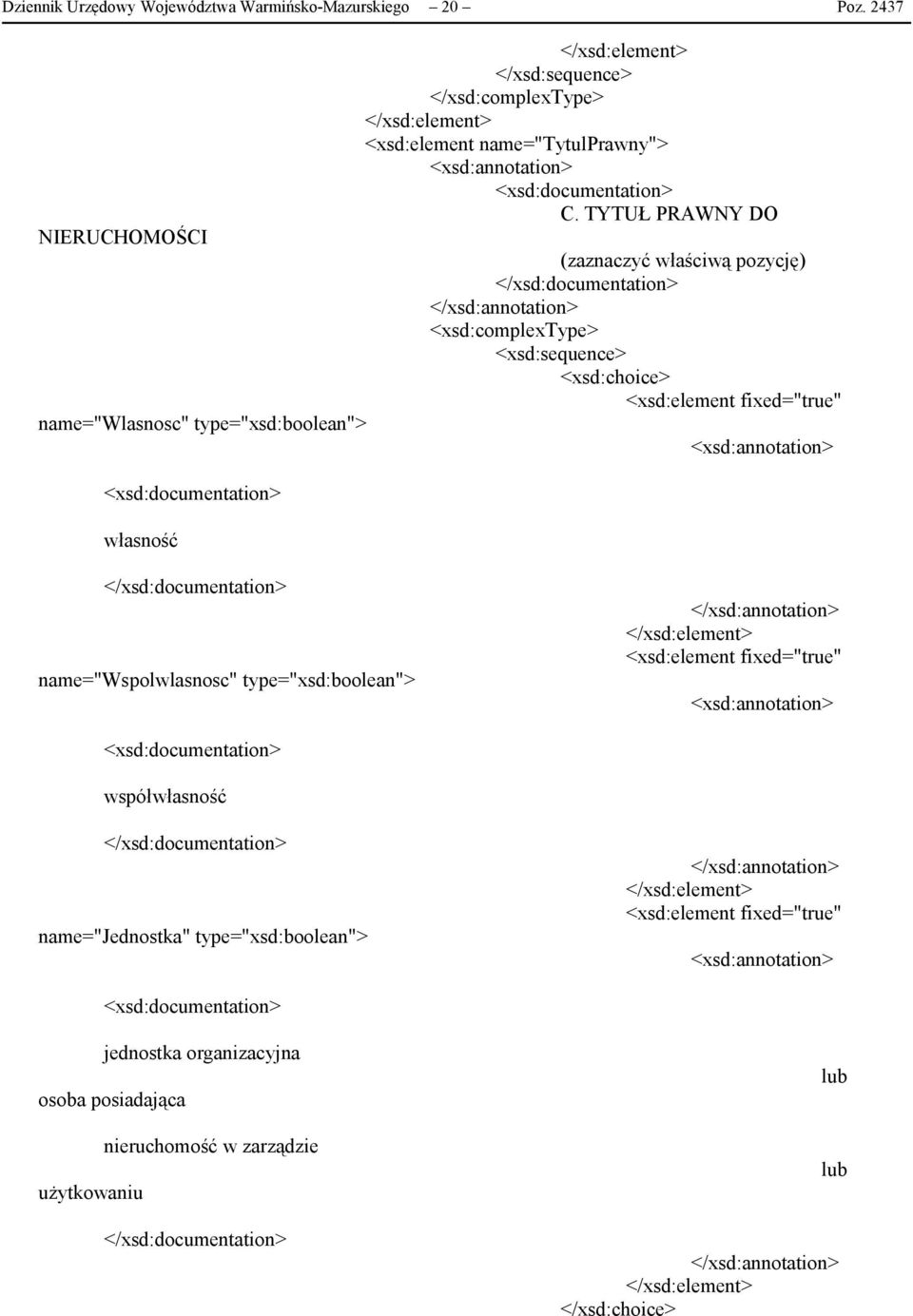 TYTUŁ PRAWNY DO (zaznaczyć właściwą pozycję) <xsd:choice> <xsd:element fixed="true" name="wspolwlasnosc"