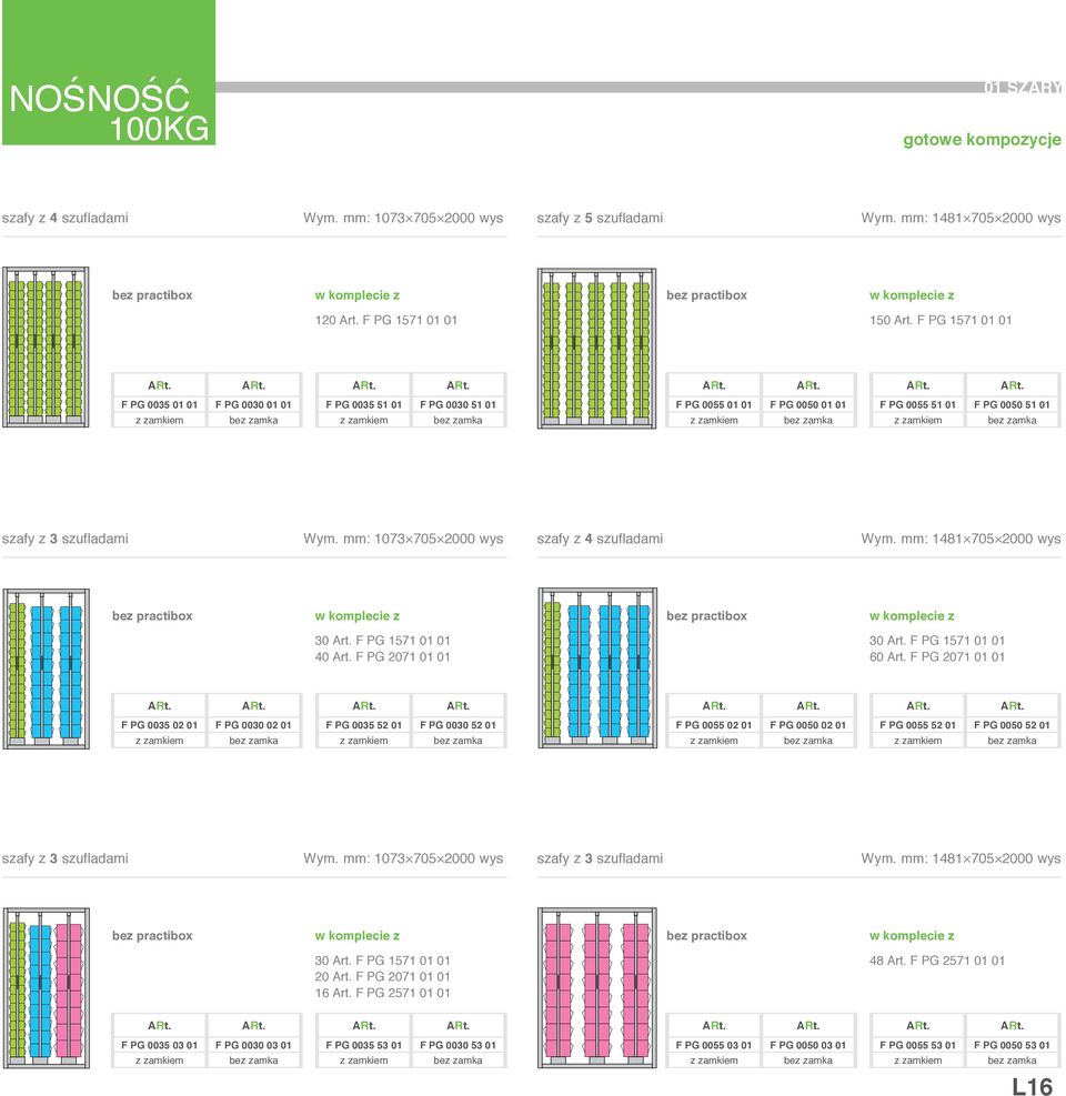szufladami : 1481 705 2000 wys 30 Art. F PG 1571 01 01 40 Art. F PG 2071 01 01 30 Art. F PG 1571 01 01 60 Art.