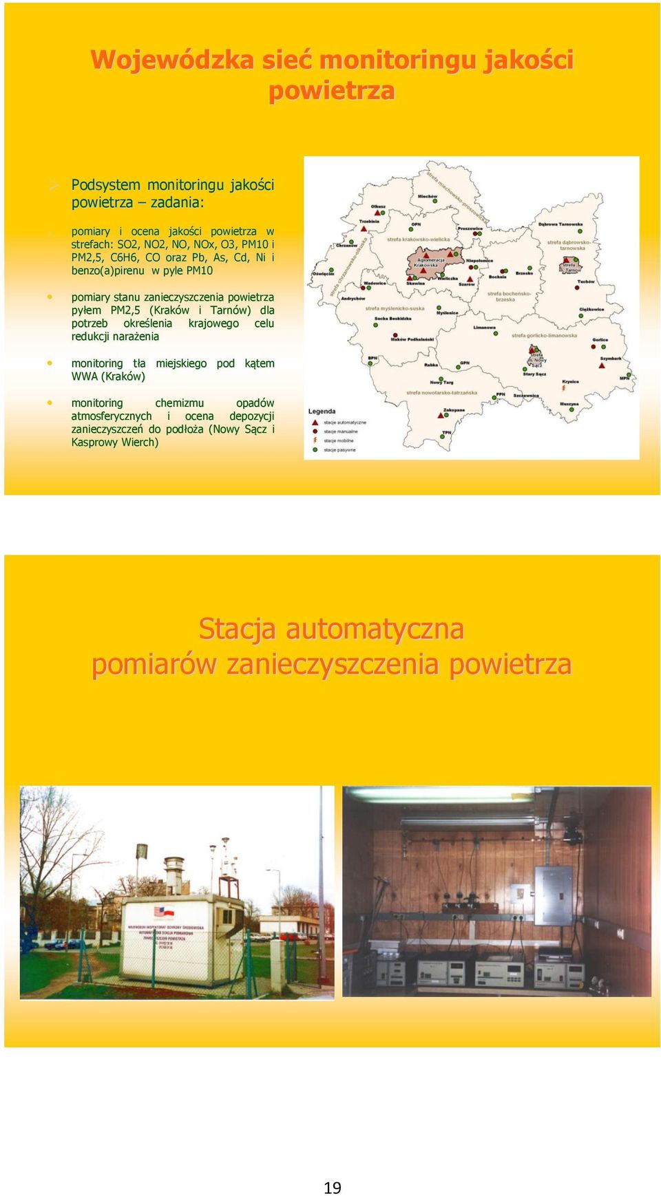 Tarnów) dla potrzeb określenia krajowego celu redukcji narażenia monitoring tła t a miejskiego pod kątem k WWA (Kraków) monitoring chemizmu opadów