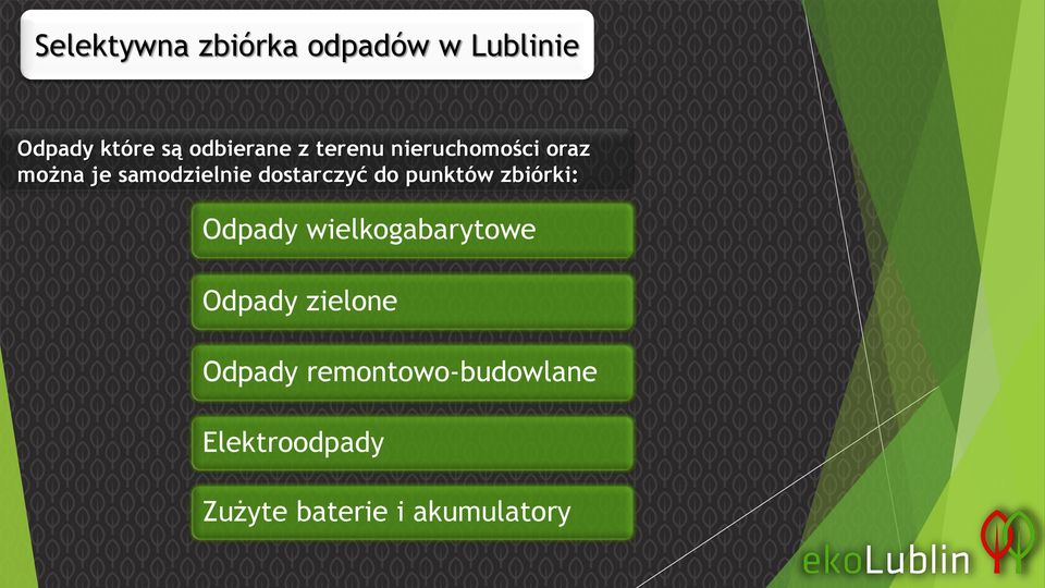 Odpady wielkogabarytowe Odpady zielone Odpady