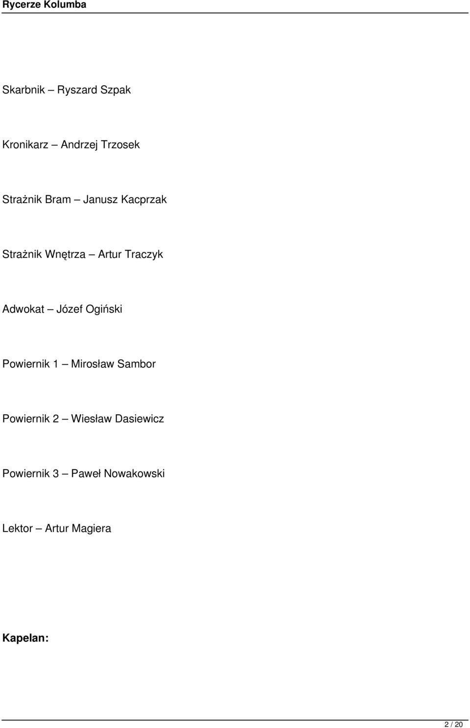 Ogiński Powiernik 1 Mirosław Sambor Powiernik 2 Wiesław