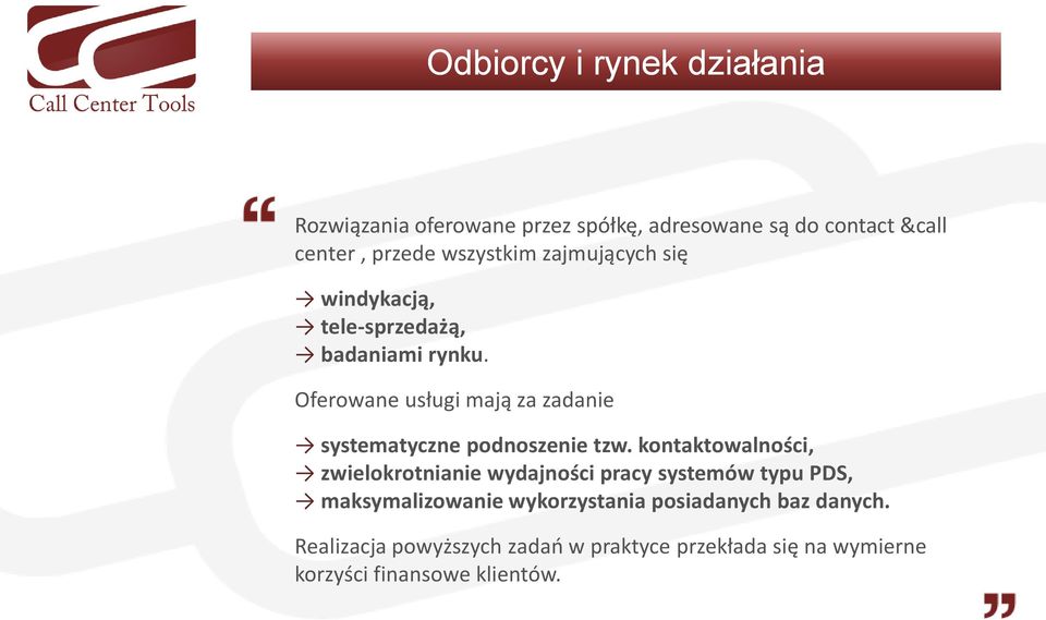 Oferowane usługi mają za zadanie systematyczne podnoszenie tzw.