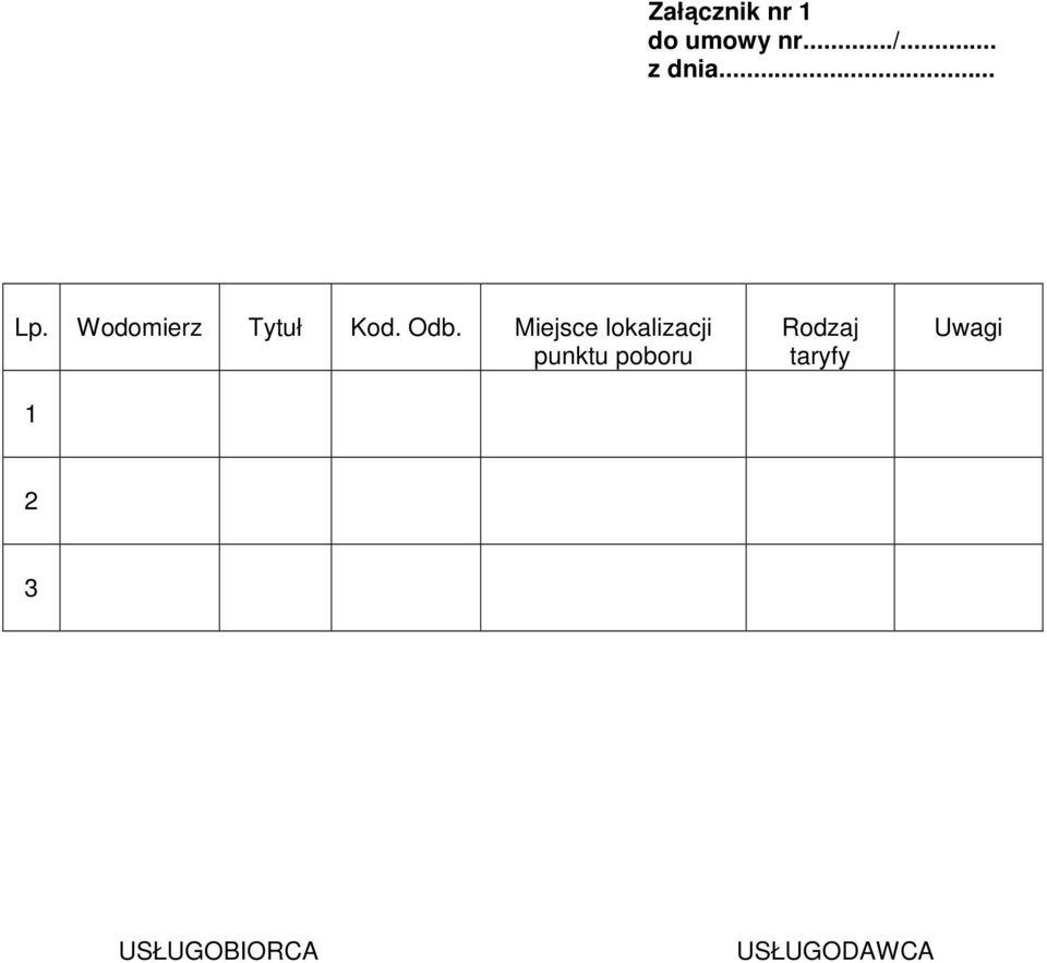 Miejsce lokalizacji punktu poboru 1