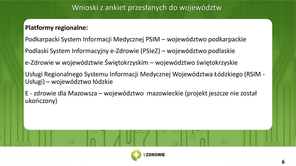 województwie Świętokrzyskim województwo świętokrzyskie Usługi Regionalnego Systemu Informacji Medycznej Województwa