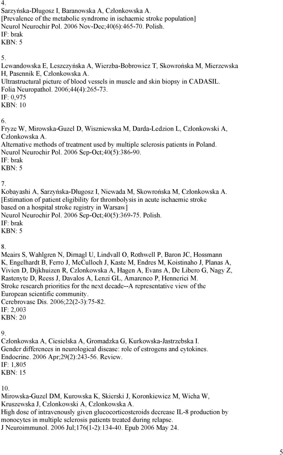 Folia Neuropathol. 2006;44(4):265-73. IF: 0,975 KBN: 10 6. Fryze W, Mirowska-Guzel D, Wiszniewska M, Darda-Ledzion L, Członkowski A, Członkowska A.