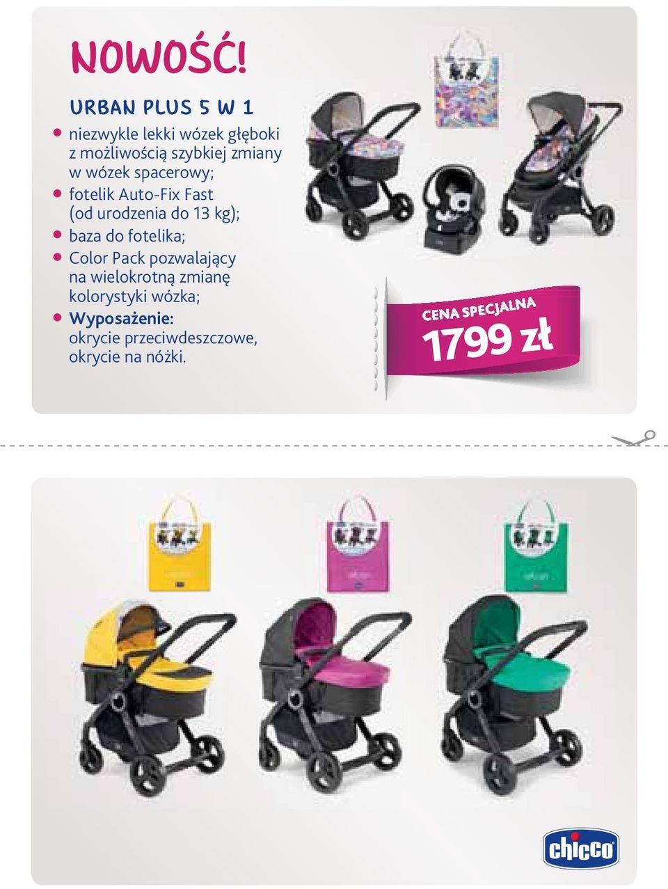 zmiany w wózek spacerowy; fotelik Auto-Fix Fast (od urodzenia do 13 kg);