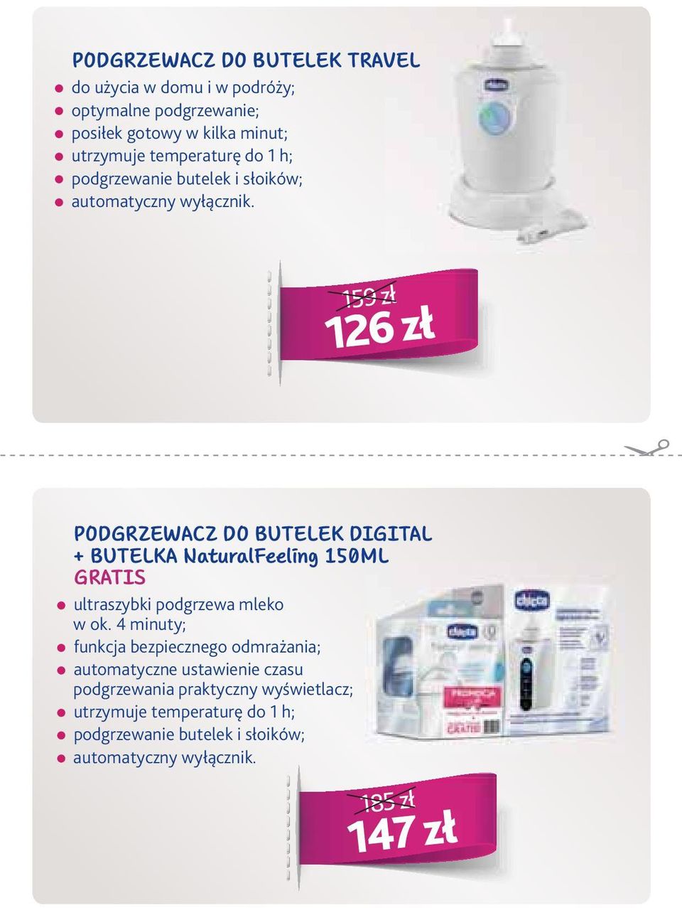159 zł 126 zł PODGRZEWACZ DO BUTELEK DIGITAL + BUTELKA NaturalFeeling 150ML GRATIS ultraszybki podgrzewa mleko w ok.