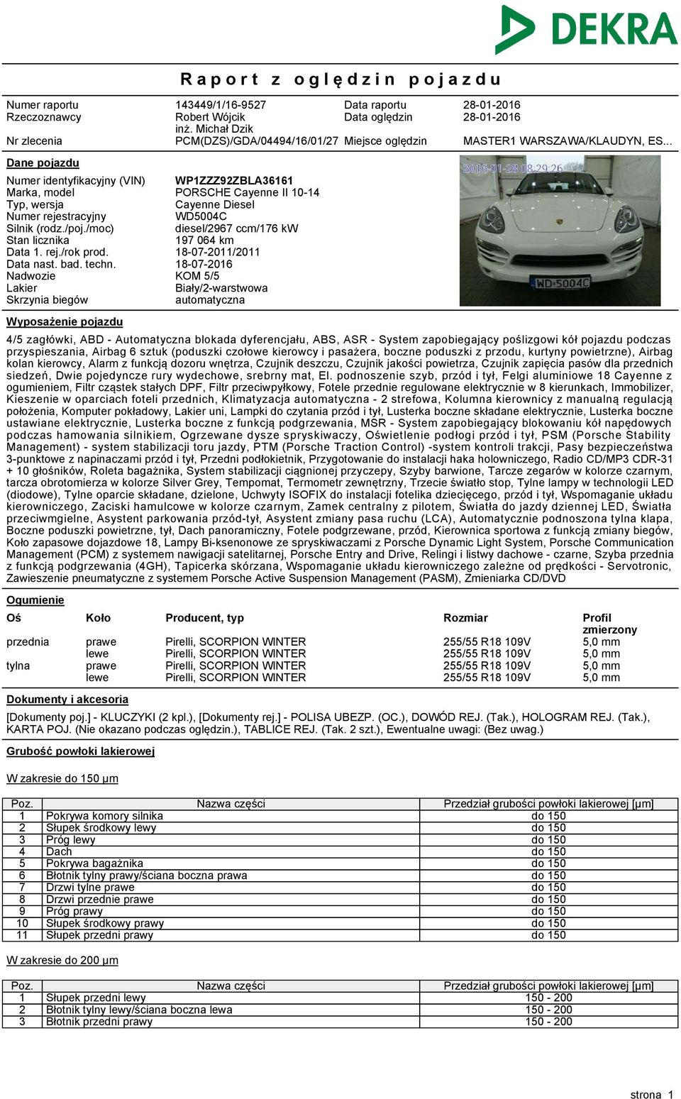 .. Dane pojazdu Numer identyfikacyjny (VIN) Marka, model Typ, wersja Numer rejestracyjny Silnik (rodz./poj./moc) Stan licznika Data 1. rej./rok prod. Data nast. bad. techn.