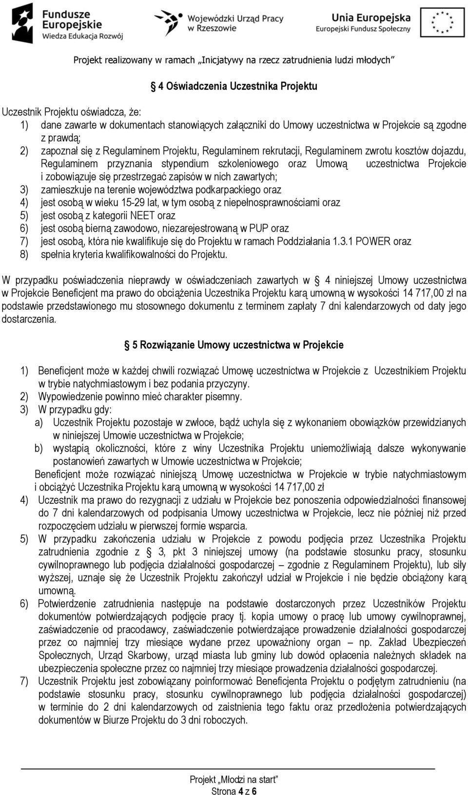 zapisów w nich zawartych; 3) zamieszkuje na terenie województwa podkarpackiego oraz 4) jest osobą w wieku 15-29 lat, w tym osobą z niepełnosprawnościami oraz 5) jest osobą z kategorii NEET oraz 6)