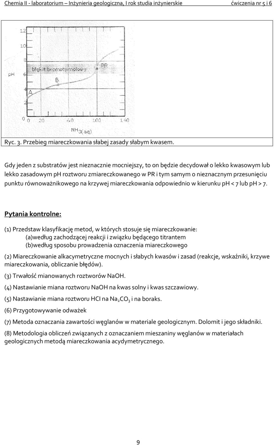 równoważnikowego na krzywej miareczkowania odpowiednio w kierunku ph < 7 lub ph > 7.