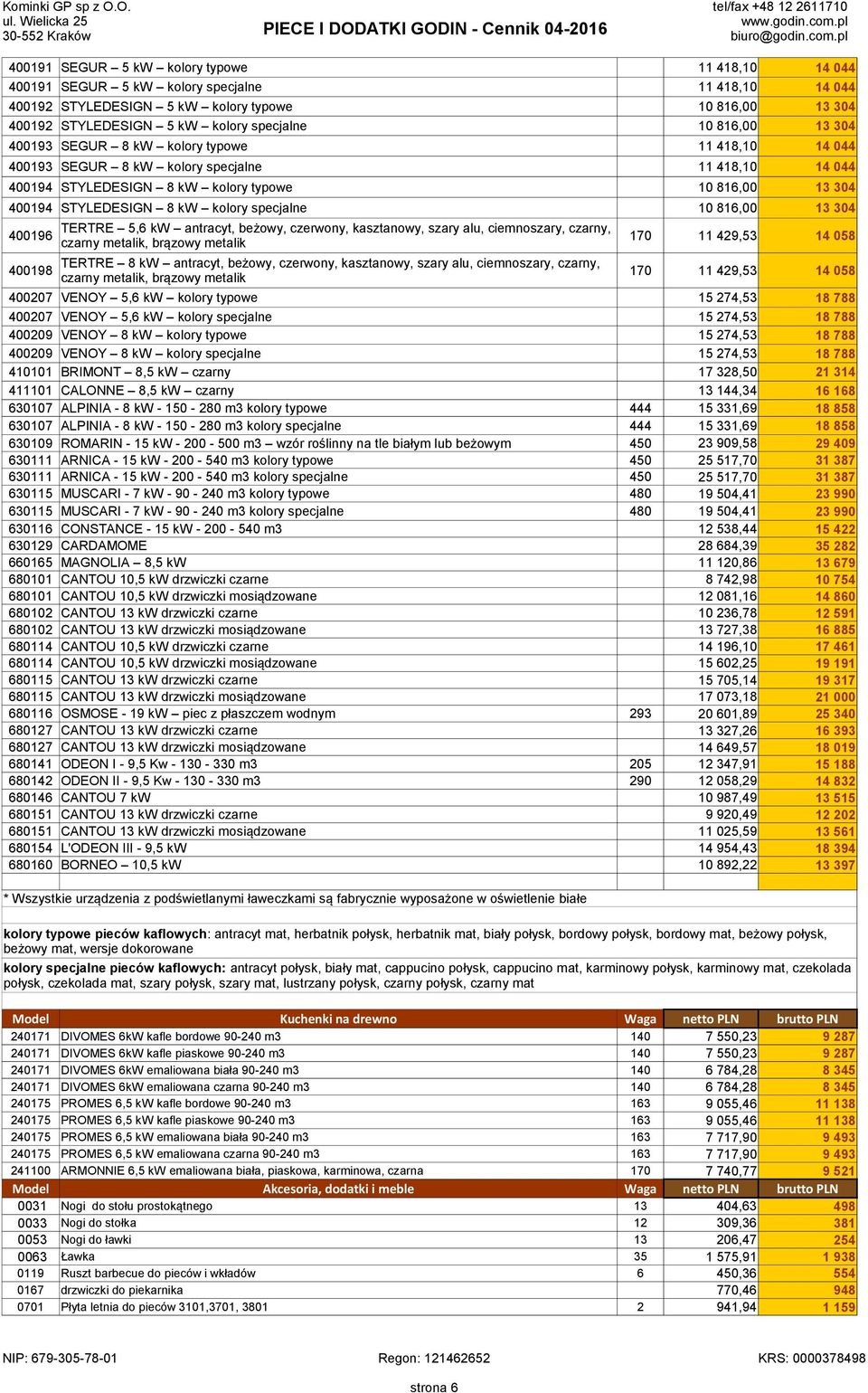 8 kw antracyt, beżowy, czerwony, kasztanowy, szary alu, ciemnoszary, czarny, 400198 170 400207 VENOY 5,6 kw kolory typowe 400207 VENOY 5,6 kw kolory specjalne 400209 VENOY 8 kw kolory typowe 400209