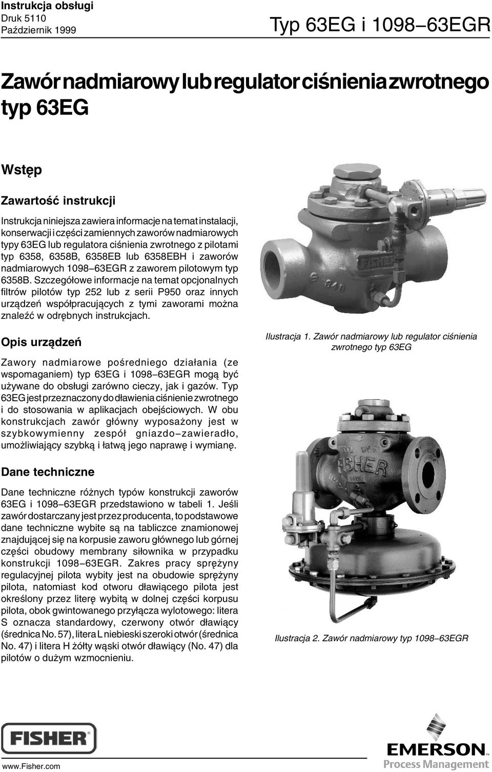 typ 6358B. Szczegółowe informacje na temat opcjonalnych filtrów pilotów typ 252 lub z serii P950 oraz innych urządzeń współpracujących z tymi zaworami można znaleźć w odrębnych instrukcjach.