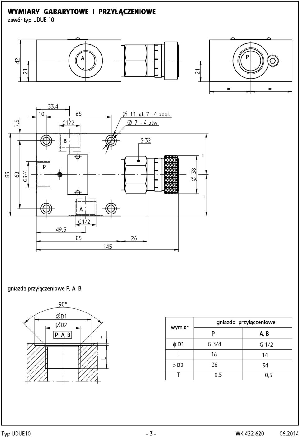 7-4 otw S 32 O 38 83 49,5 G1/2 85 145 26 gniazd zda a przy zyłąc ącze zeniowe,, B 90