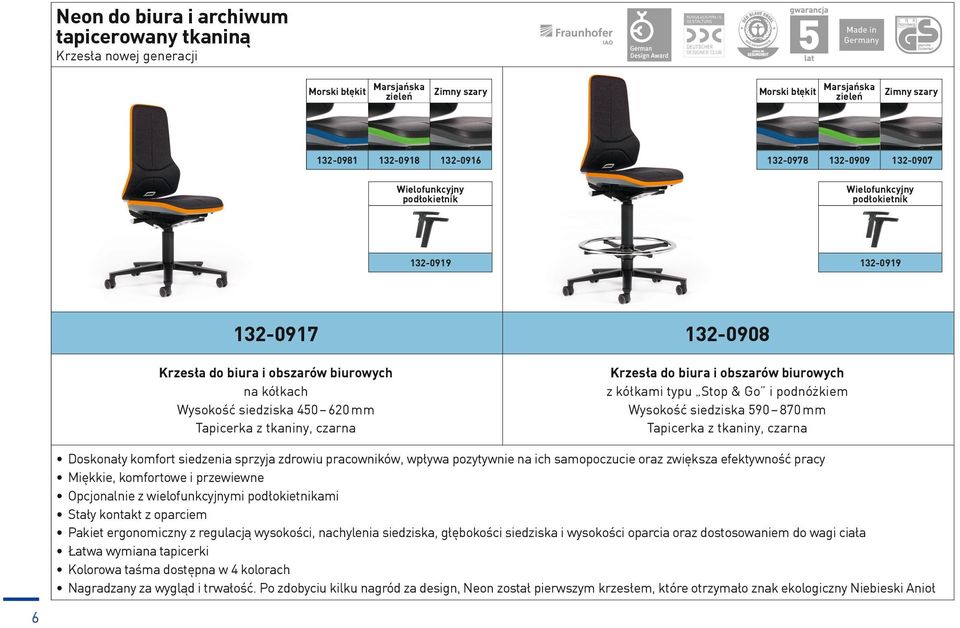 czarna Krzesła do biura i obszarów biurowych z kółkami typu Stop & Go i podnóżkiem Wysokość siedziska 590 870 mm Tapicerka z tkaniny, czarna Doskonały komfort siedzenia sprzyja zdrowiu pracowników,