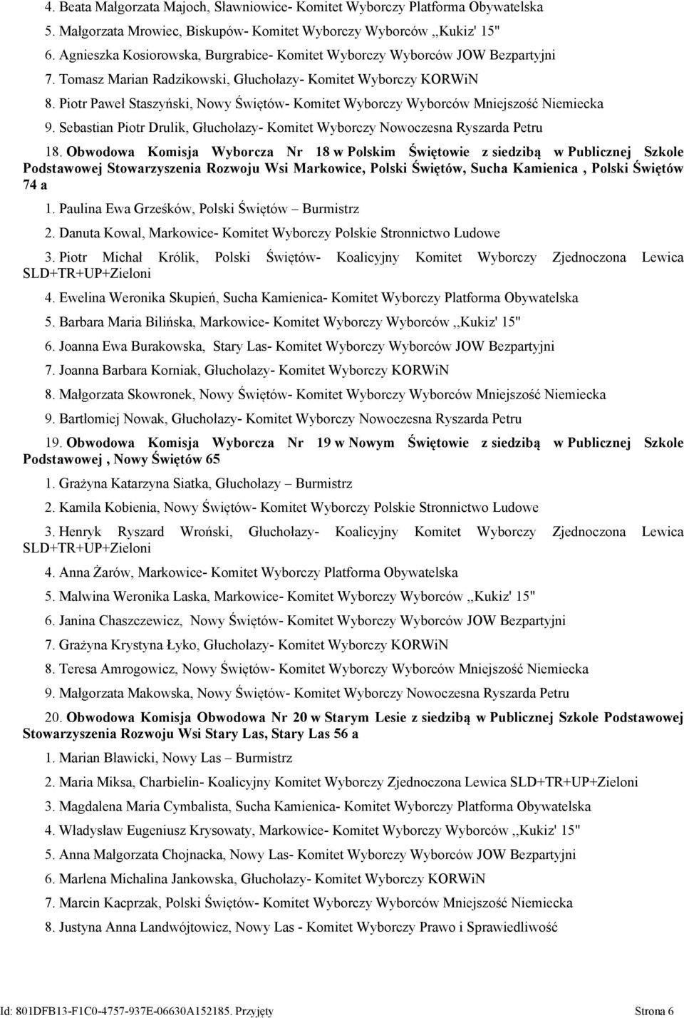 Piotr Paweł Staszyński, Nowy Świętów- Komitet Wyborczy Wyborców Mniejszość Niemiecka 9. Sebastian Piotr Drulik, Głuchołazy- Komitet Wyborczy Nowoczesna Ryszarda Petru 18.