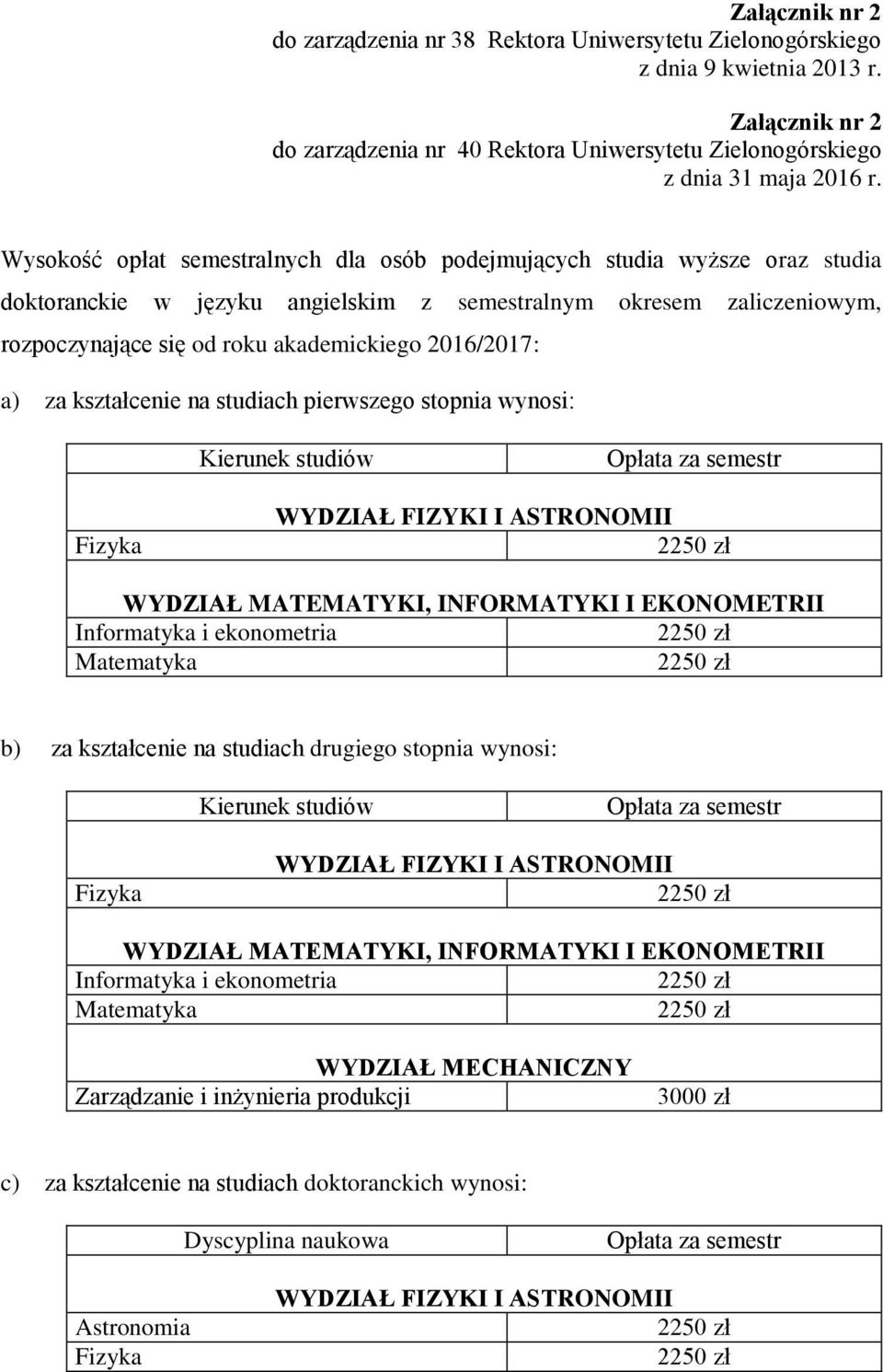 2016/2017: a) za kształcenie na studiach pierwszego stopnia wynosi: Fizyka WYDZIAŁ FIZYKI I ASTRONOMII WYDZIAŁ MATEMATYKI, INFORMATYKI I EKONOMETRII Informatyka i ekonometria Matematyka b) za