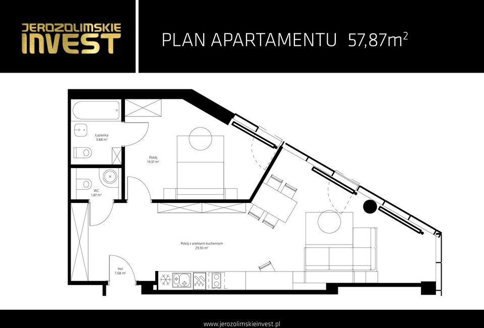 m 2 WC 1,87 m 2 Pokój z
