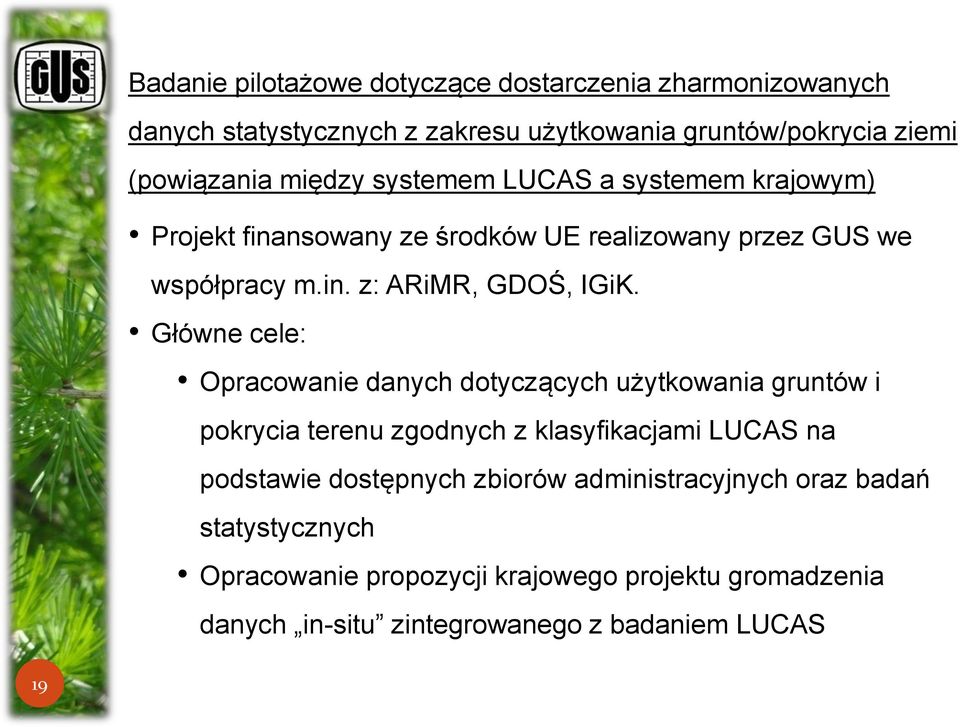 Główne cele: Opracowanie danych dotyczących użytkowania gruntów i pokrycia terenu zgodnych z klasyfikacjami LUCAS na podstawie dostępnych