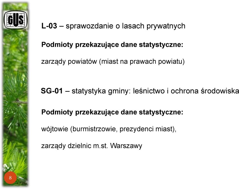 statystyka gminy: leśnictwo i ochrona środowiska Podmioty przekazujące