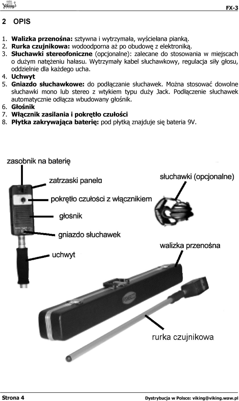 Wytrzymały kabel słuchawkowy, regulacja siły głosu, oddzielnie dla każdego ucha. 4. Uchwyt 5. Gniazdo słuchawkowe: do podłączanie słuchawek.