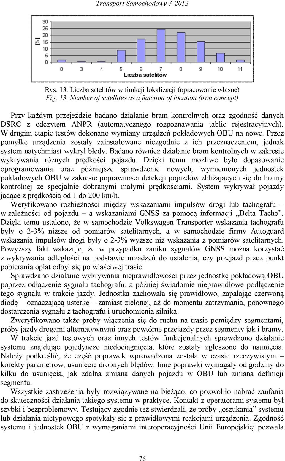 Number of satellites as a function of location (own concept) Przy każdym przejeździe badano działanie bram kontrolnych oraz zgodność danych DSRC z odczytem ANPR (automatycznego rozpoznawania tablic