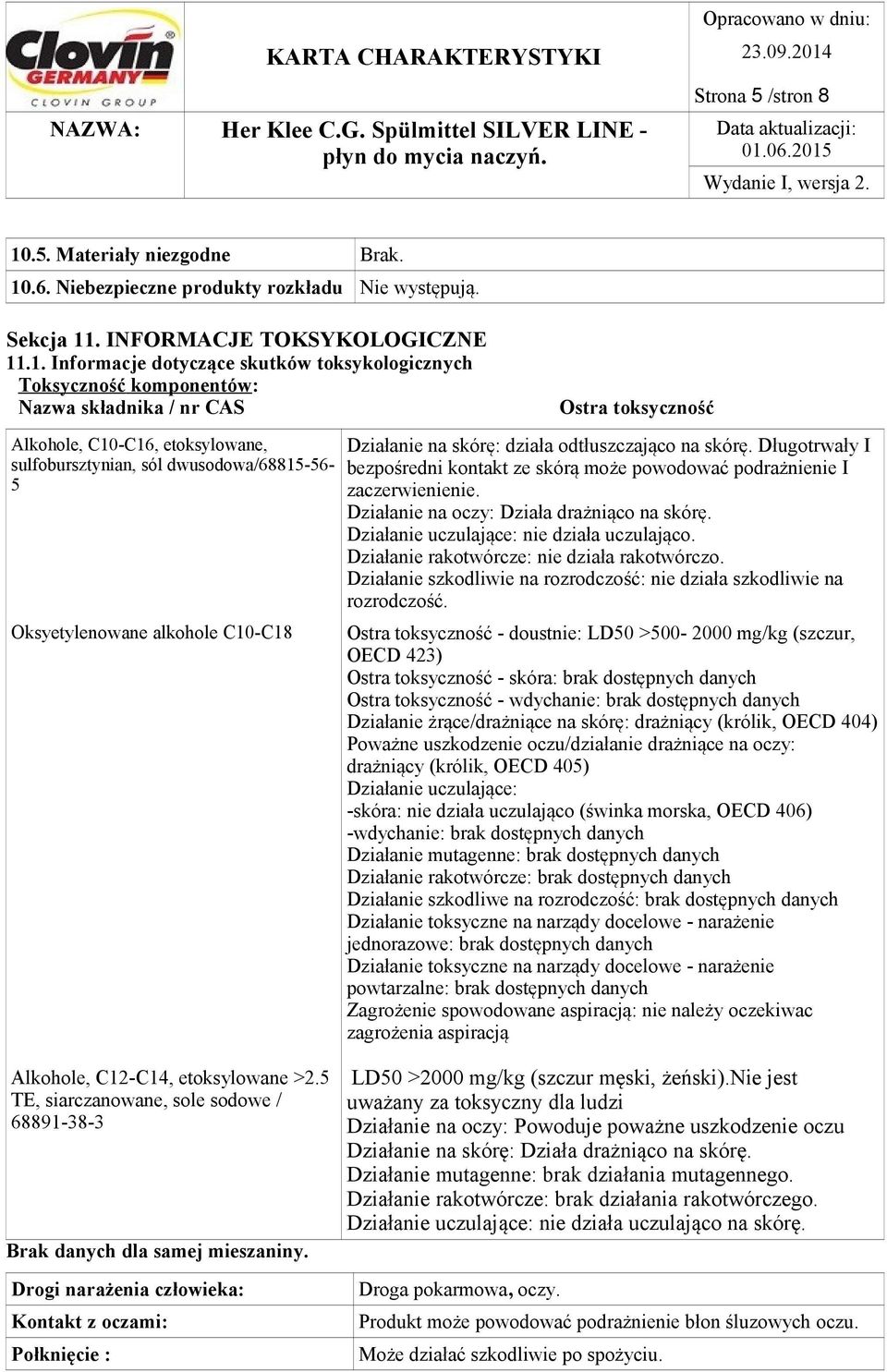 .6. Niebezpieczne produkty rozkładu Nie występują. Sekcja 11