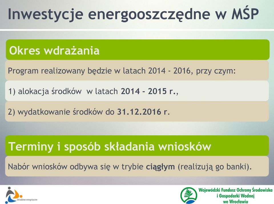 2014-2015 r., 2) wydatkowanie środków do 31.12.2016 r.