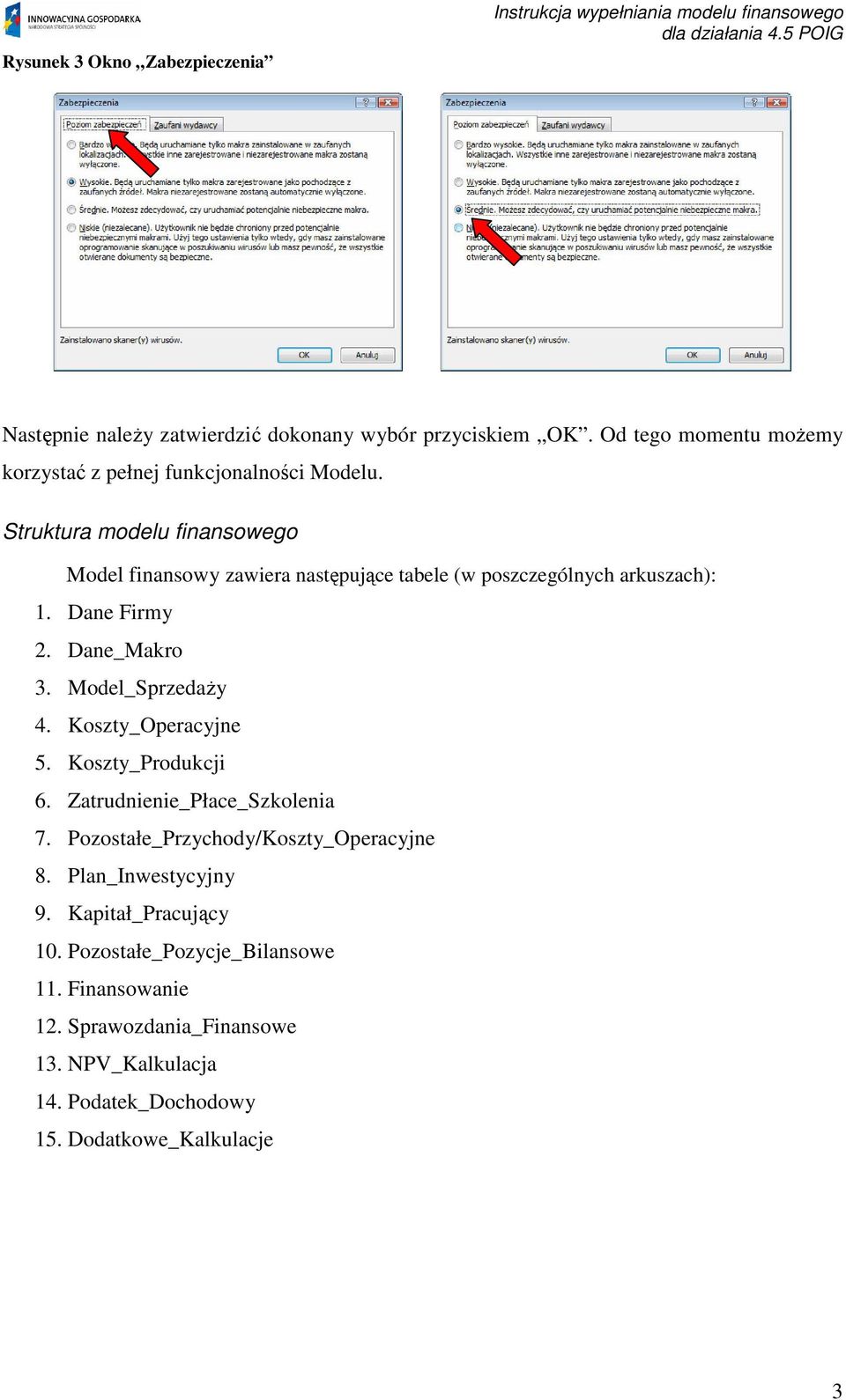 Struktura modelu finansowego Model finansowy zawiera nastpujce tabele (w poszczególnych arkuszach): 1. Dane Firmy 2. Dane_Makro 3. Model_Sprzeday 4.