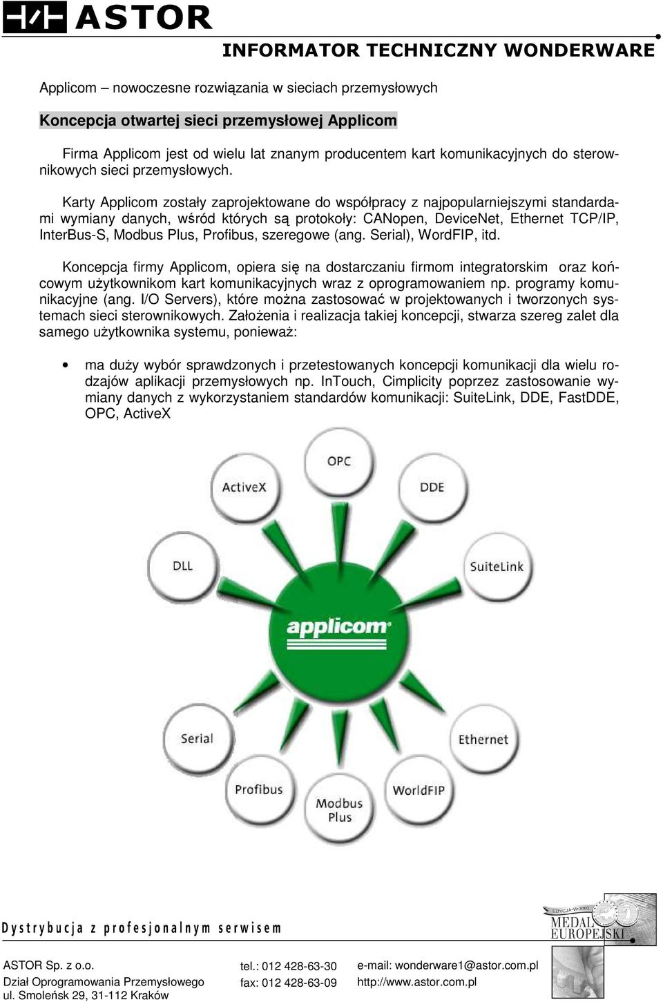 Karty Applicom zostały zaprojektowane do współpracy z najpopularniejszymi standardami wymiany danych, wśród których są protokoły: CANopen, DeviceNet, Ethernet TCP/IP, InterBus-S, Modbus Plus,