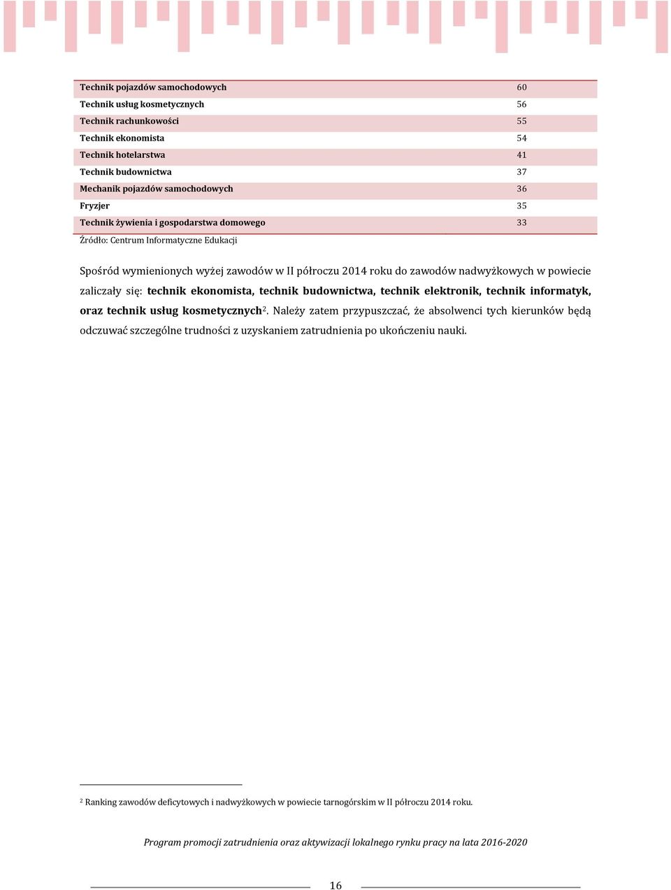 nadwyżkowych w powiecie zaliczały się: technik ekonomista, technik budownictwa, technik elektronik, technik informatyk, oraz technik usług kosmetycznych 2.