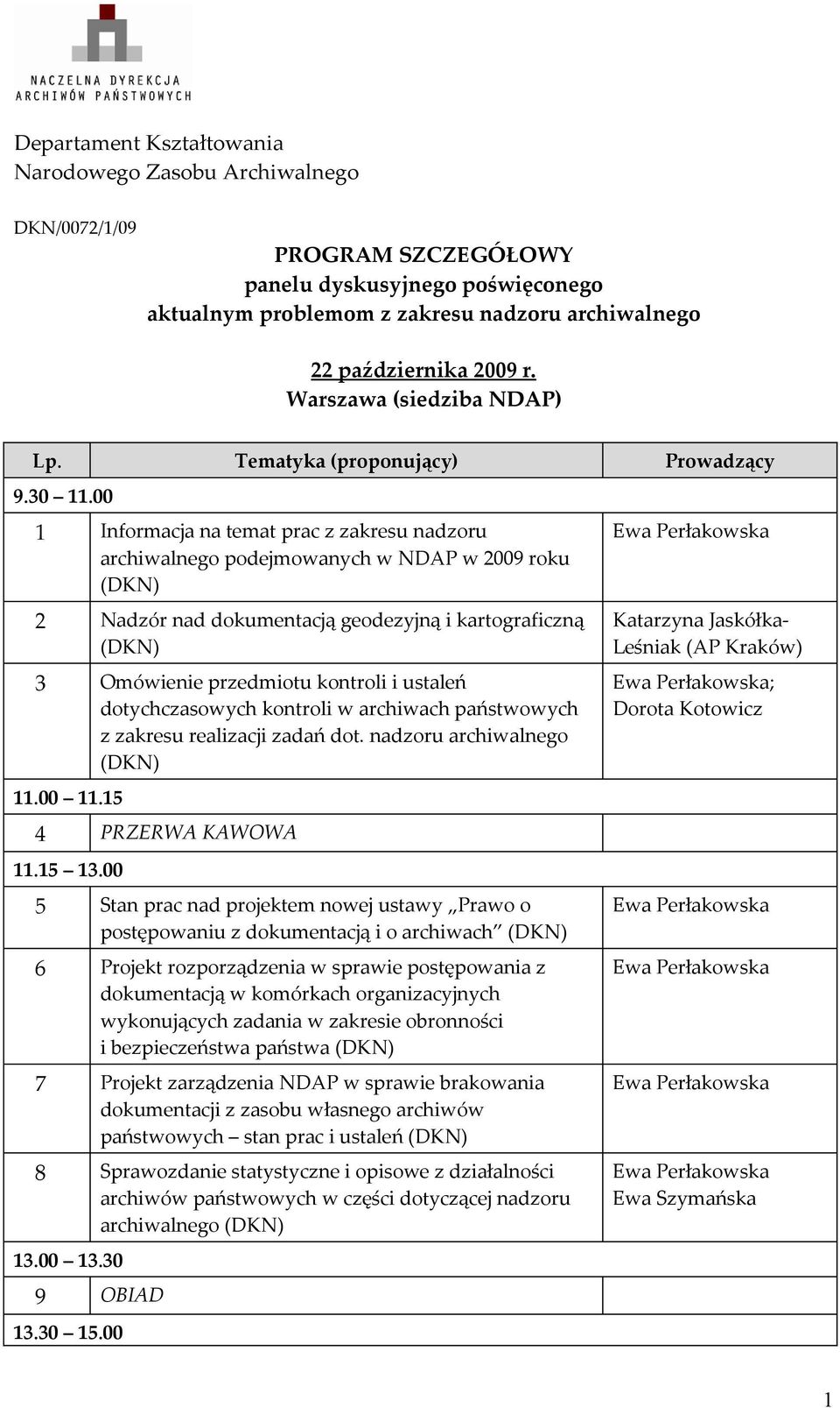 00 1 Informacja na temat prac z zakresu nadzoru archiwalnego podejmowanych w NDAP w 2009 roku 2 Nadzór nad dokumentacją geodezyjną i kartograficzną 3 Omówienie przedmiotu kontroli i ustaleń