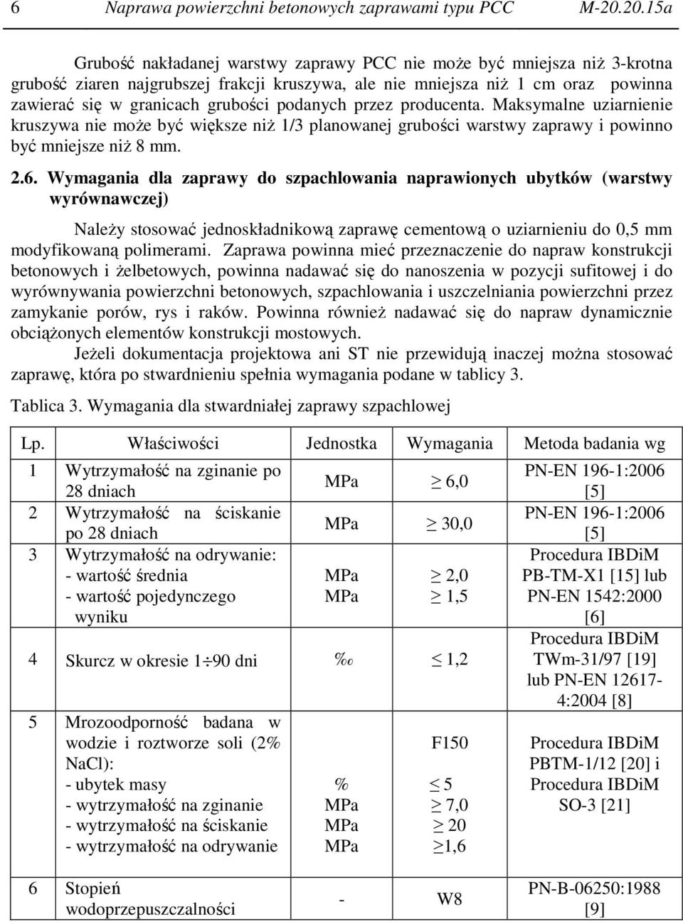 podanych przez producenta. Maksymalne uziarnienie kruszywa nie może być większe niż 1/3 planowanej grubości warstwy zaprawy i powinno być mniejsze niż 8 mm. 2.6.